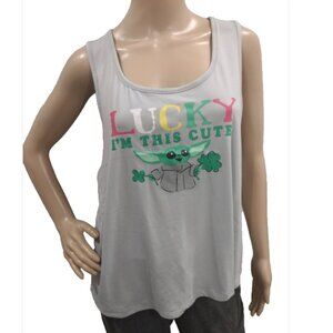 Star Wars Women's Large Gray Yoda Slumber Pajama Tank "Lucky I'm This Cute" Top